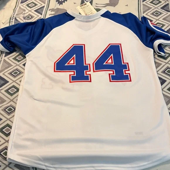 Mitchell & Ness Braves White and Blue Jersey Hank Aaron #44 Throwback - Picture 7 of 10